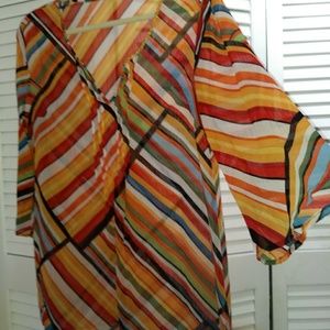 Sheer, flowy BoHo top with bright vivid colors